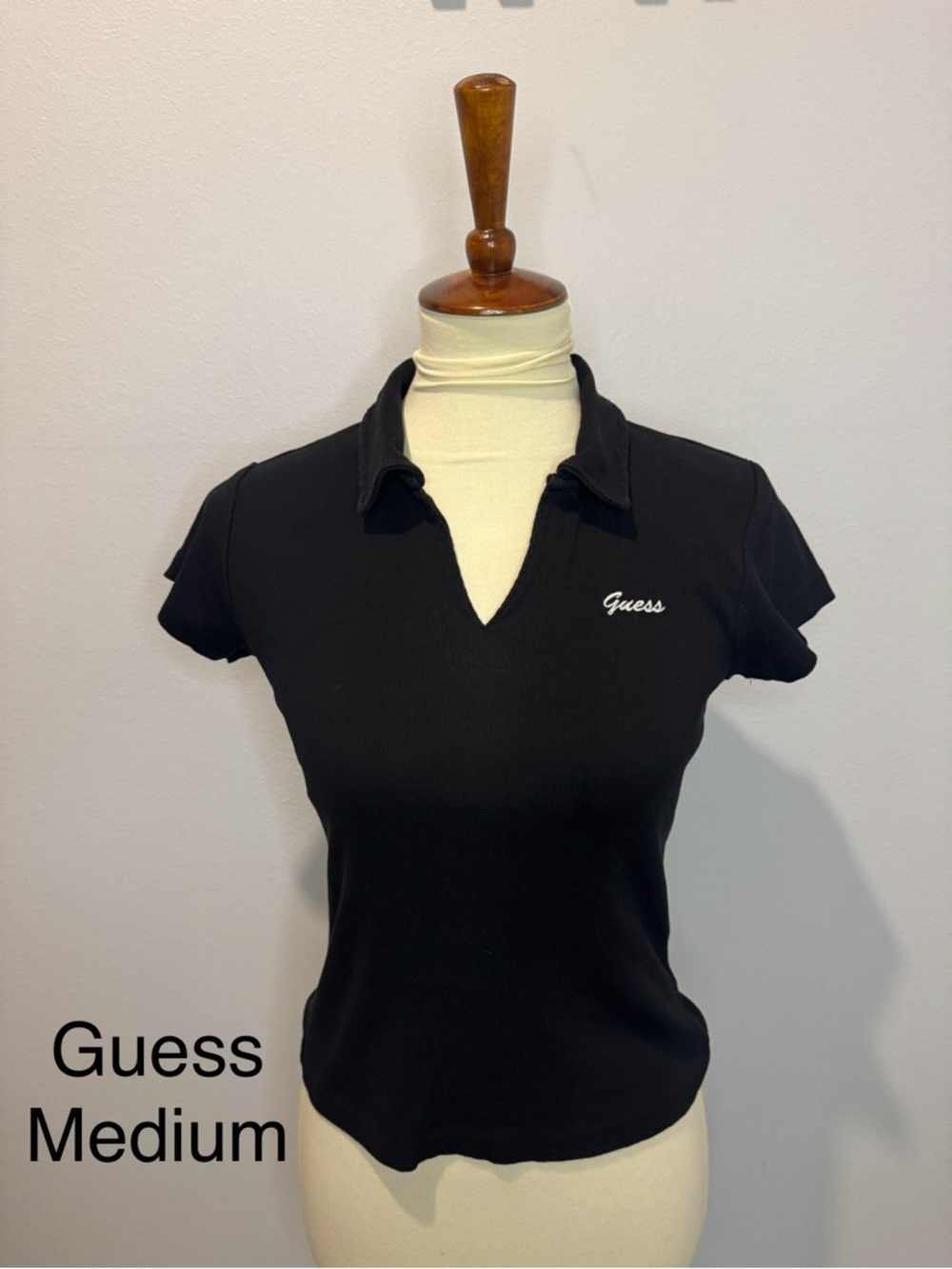Guess Black Short-Sleeve Notch V Polo Top